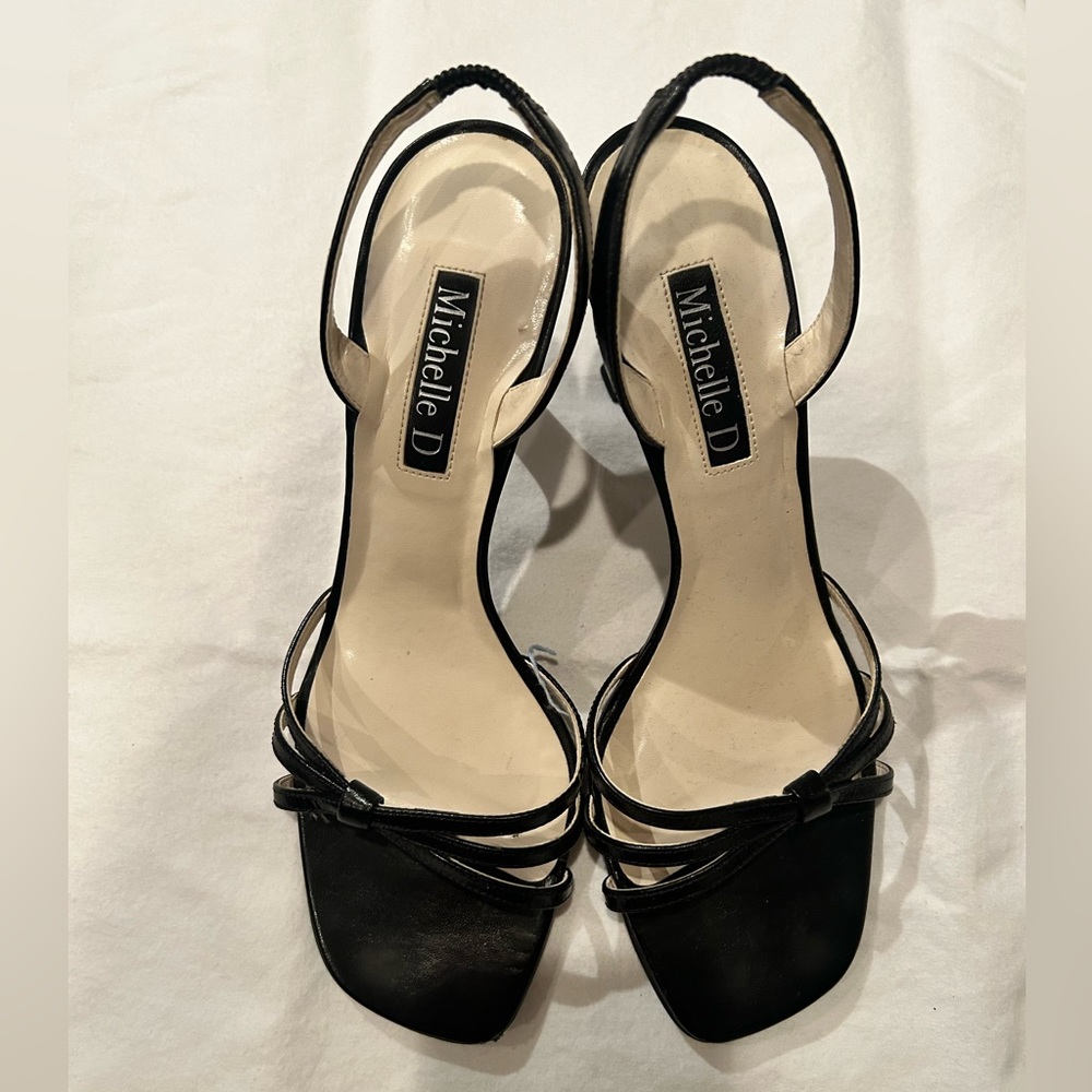 Michelle D Black Leather Strappy Heels 7.5 M